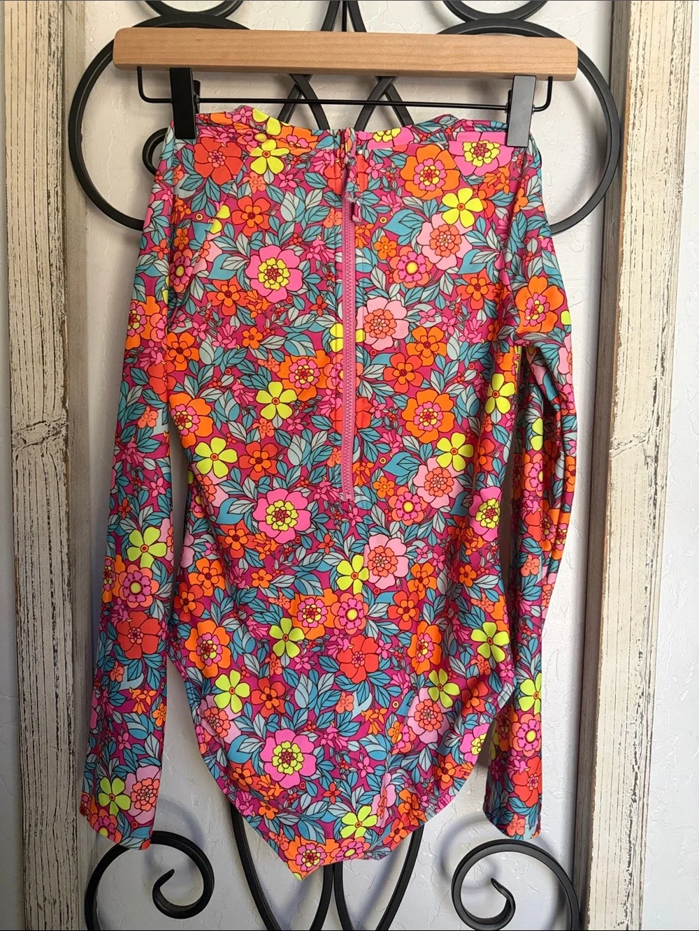Girls Cat & Jack Long Sleeve Floral One Piece Swimsuit Pink Multi | Size L 10/12